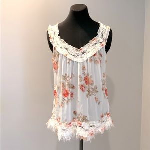 Passport Sheer Floral Lace Embellished Tank Top